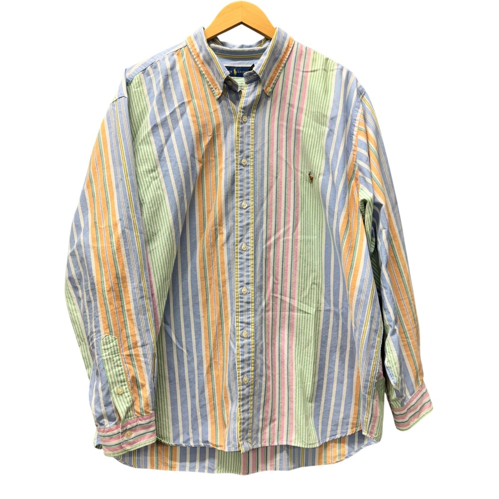 Ralph Lauren Button Down Shirt Mens 2XB Multi-Color Striped Preppy Flesh Pony
